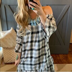 Love In Buffalo Check Off the Shoulder Dress Size Small